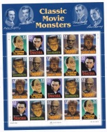 USA** Hollywood, horrory, arkusik 20 znaczkowy Mi 2893-97