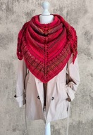 PIĘKNA DUŻA DWUSTRONNA WEŁNIANA MIĘKKA CIEPŁA CHUSTA CZERWONO BORDOWO BRĄZO