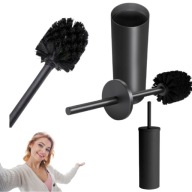 SZCZOTKA SILIKONOWA WC DO TOALETY ZE STOJAKIEM METALOWA CZARNA ŁAZIENKOWA