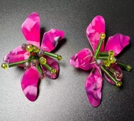 KOLCZYKI kwiaty jak kryształowe fuksja różowe duże