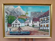 STARY DUŻY OBRAZ OLEJNY NA PŁÓTNIE sygnowany