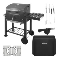 GRILL WĘGLOWY OGRODOWY ŻELIWNY RUSZT POKRYWA POPIELNIK TERMOMETR POKROWIEC