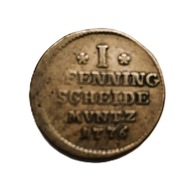 Moneta to 1 fenig (Pfennig) wybity w 1776 roku.