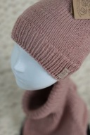 Wełniana czapka dziecięca, rozm. 48-50cm, 100% wełna merino, pustynna róża