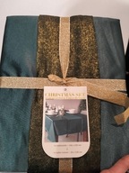 Świąteczny elegancki obrus zielony ze złotym Glamour połyskujący błyszczący