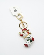 Brelok do kluczy torebki metalowy nowy Mikołaj w skarpecie kryształki