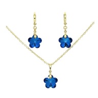 56097 Komplet 14K pozłacany celebrytka i kolczyki SAPPHIRE Swarovski