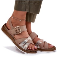 SANDAŁY DAMSKIE EKO SKÓRA LEKKIE WYGODNE KLAMRA INBLU GS000056 BEŻOWE 37