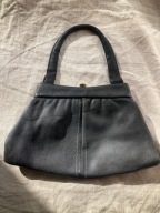 PIĘKNA ZGRABNA TORBA VINTAGE Z MIĘKKIEJ CIELĘCEJ SKÓRY - GRANATOWY KOLOR