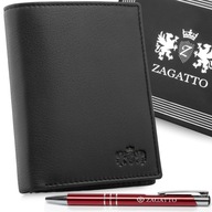 Portfel męski skórzany pionowy czarny elegancki ochrona kart RFID ZAGATTO