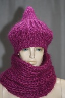 KOMPLET CZAPKA golf RĘKODZIEŁO MOHER fuksja