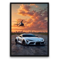 Plakat z ramą 40x50 cm Toyota Supra z Helikopterem Auto | Pomysł na Prezent
