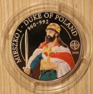 MIESZKO I - 2 $ DOLARY 2010 PALAU - PÓŁ UNCJI - KOLOR - MENNICZA CERTYFIKAT