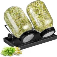 KIELISZEK KIEŁKOWANIA CZARNY ZESTAW 2 SŁOIKÓW MISKA NA WODĘ I OSŁONY