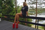 Niesamowite, czerwone, lakierowane, mega szpilki, obcas 30 cm, rozmiar 40