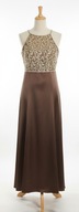 Brązowa Długa Sukienka Maxi – Rozkloszowana na Bal, Wesele z Bolerkiem M/L