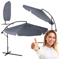 PARASOL REGULOWANY DUŻY OGRODOWY Z WYSIĘGNIKIEM 350cm SZARY + POKROWIEC