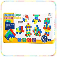 KLOCKI MAGNETYCZNE KOSTKI EDUKACYJNE KONSTRUKCYJNE MAGNESY ZESTAW 64 EL.