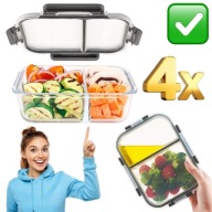 POJEMNIK NA ŻYWNOŚĆ SZKLANY Z PRZEGRÓDKĄ ZESTAW 4szt. DO LODÓWKI MIKROFALI
