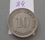 10 PFENNIG 1908 roku , literka A , NIEMCY CESARSTWO