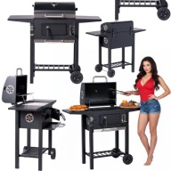 GRILL WĘGLOWY OGRODOWY PRZENOŚNY DUŻY NA KÓŁKACH Z POKRYWĄ BBQ TERMOMETR