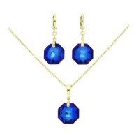 56093 Komplet 14K pozłacany celebrytka i kolczyki SAPPHIRE Swarovski