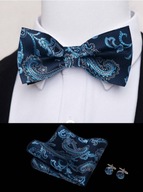 Zestaw Męski Muszka, Poszetka I Spinki Do Mankietów niebieska