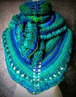 PIĘKNA DUŻA DWUSTRONNA WEŁNIANA MIĘKKA CIEPŁA CHUSTA W ZIELONYCH BARWACH