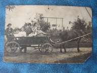 Wóz drabiniasty z 1923 r - stare zdjęcie - koń, dziewczynki , dzieci