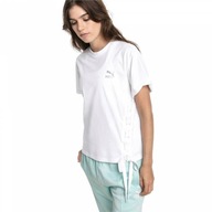 P U M A t-shirt biały bawełniany oversize crush tee wiązany sznurowany