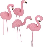 FIGURKI OGRODOWE FLAMINGI – 4 SZT MAŁE / DEKORACJA BALKON TARAS / RÓŻOWE