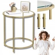 SZKLANY OKRĄGŁY STOLIK DO SALONU ZŁOTA ŁAWA 50CM