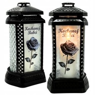 Znicz duży szklany ozdobny na grób na cmentarz witraż + wkład w zestawie