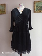 NEW COLLECTION sukienka włoska welur falbany 36