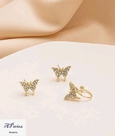 Kol0028 Kolczyki złocone komplet sztyft i mankiet na ucho motyl