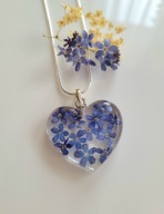 Naszyjnik kwiaty niezapominajki żywica serduszko prezent walentynki