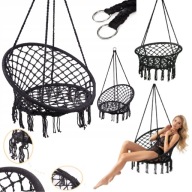 HUŚTAWKA OGRODOWA BOCIANIE GNIAZDO Z OPARCIEM WISZĄCA CZARNA FOTEL OGRODOWY