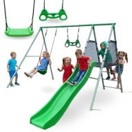 PLAC ZABAW DLA DZIECI OGRODOWY DOMOWY ZESTAW KOMPLETNY HUŚTAWKA ZJEŻDŻALNIA