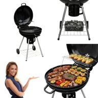 GRILL WĘGLOWY DUŻY OGRODOWY KULISTY OKRĄGŁY POPIELNIK TERMOMETR KÓŁKA