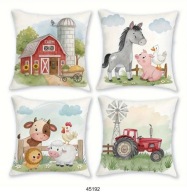 Poszewki na poduszki 4szt 45x45cm dziecięce farma traktor krowa 45192