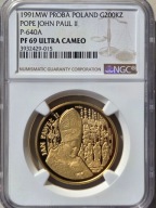 200000 złotych 1991 Jan Paweł II Próba - Ołtarz - NGC PF69 - BARDZO RZADKI