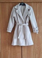 Made In Italy damski elegancki prążkowany płaszcz z paskiem/złote guziki L