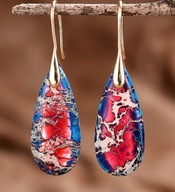 KOLCZYKI jaspis naturalny kamień czerwony niebiesk