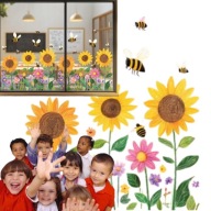 NAKLEJKI NA OKNO DEKORACJA WIOSNA SŁONECZNIKI KWIATY 68CM DUŻE WIOSENNE