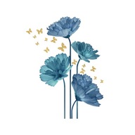 NAKLEJKI NA ŚCIANĘ - KWIAT NIEBIESKI ZŁOTE MOTYLE