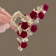 SPINKA KLAMERKA DO WŁOSÓW PERŁY CZERWONE RÓZE ZŁOTA VINTAGE DUŻA MODNA