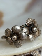 Pierścionek obrączka stary srebrny kwiaty niezapominajki Warszawa