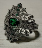 PIERŚCIONEK ZIELONY DIOPSYD I CYRKONIE