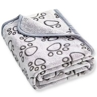 Miękki Kocyk dla Psa w PSIE ŁAPY Szary na Legowisko 40x60 Łapki Pluszowy