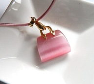 Różowy kwarc "kocie oko" - wisiorek torebka na rzemyku